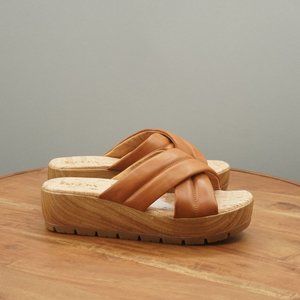 NEW Kork Ease Womens Faithe Criss Cross Wedge Slide Sandals Size 9 M Tan